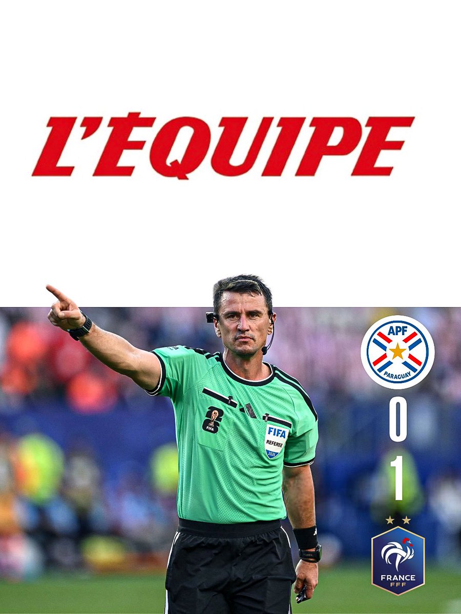 dataref_ar's tweet photo. 🇺🇿❌ LA PRENSA FRANCESA FUE DURÍSIMA CON EL ÁRBITRO

😳🇫🇷 L’Équipe, diario francés, calificó con un UNO a Ilgiz Tantashev tras su actuación en el triunfo de Francia ante Paraguay.

📊 Según el medio francés, la Albirroja cometió 13 faltas y realizó 29 entradas, pero ninguno de sus futbolistas fue amonestado.

🟨 La única amonestación fue para Carlos González, asistente de Gustavo Alfaro, una vez finalizado el partido.

❗ En Francia, en cambio, fueron amonestados Bradley Barcola, Manu Koné y Michael Olise.