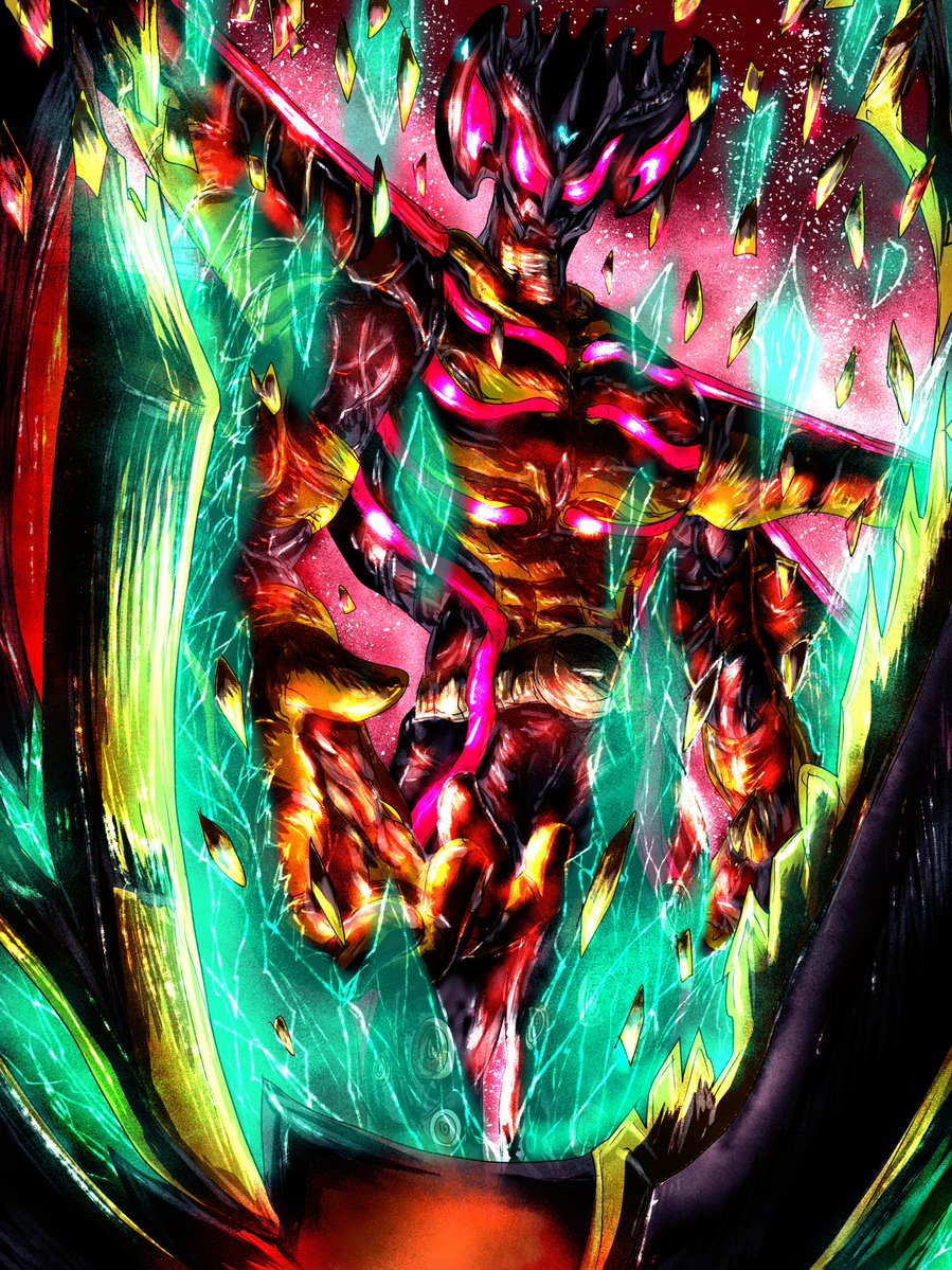 kaijyu_rakugaki's tweet photo. カタストロフゴアナイトメアを書きました。
ゼッツ（カタストロォム！）の殻をやぶるようなイメージですね。
＃仮面ライダー
＃仮面ライダーゼッツ https://t.co/HrUfpMM5yD