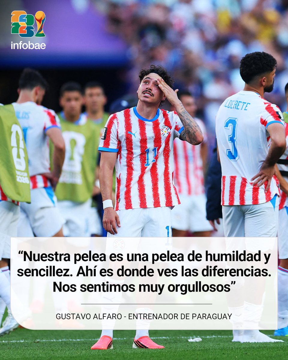 infobae's tweet photo. 🇵🇾 "NOS SENTIMOS MUY ORGULLOSOS"

Gustavo Alfaro fue contundente en sus declaraciones tras la eliminación de Paraguay en el Mundial y admitió que la Albirroja dejó la piel adentro de la cancha. 🏆 https://t.co/nYPFgNgtkj