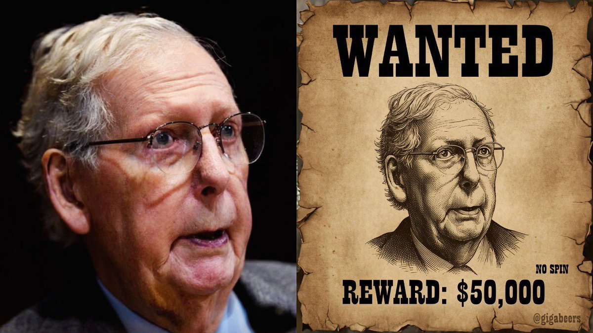 GigaBeers's tweet photo. WANTED: Mitch McConnell

Last seen: unconscious, CPR in progress, June 14

Since then: silence from his own office

Reward: $50,000 for a straight answer https://t.co/aHgWdmXsLS