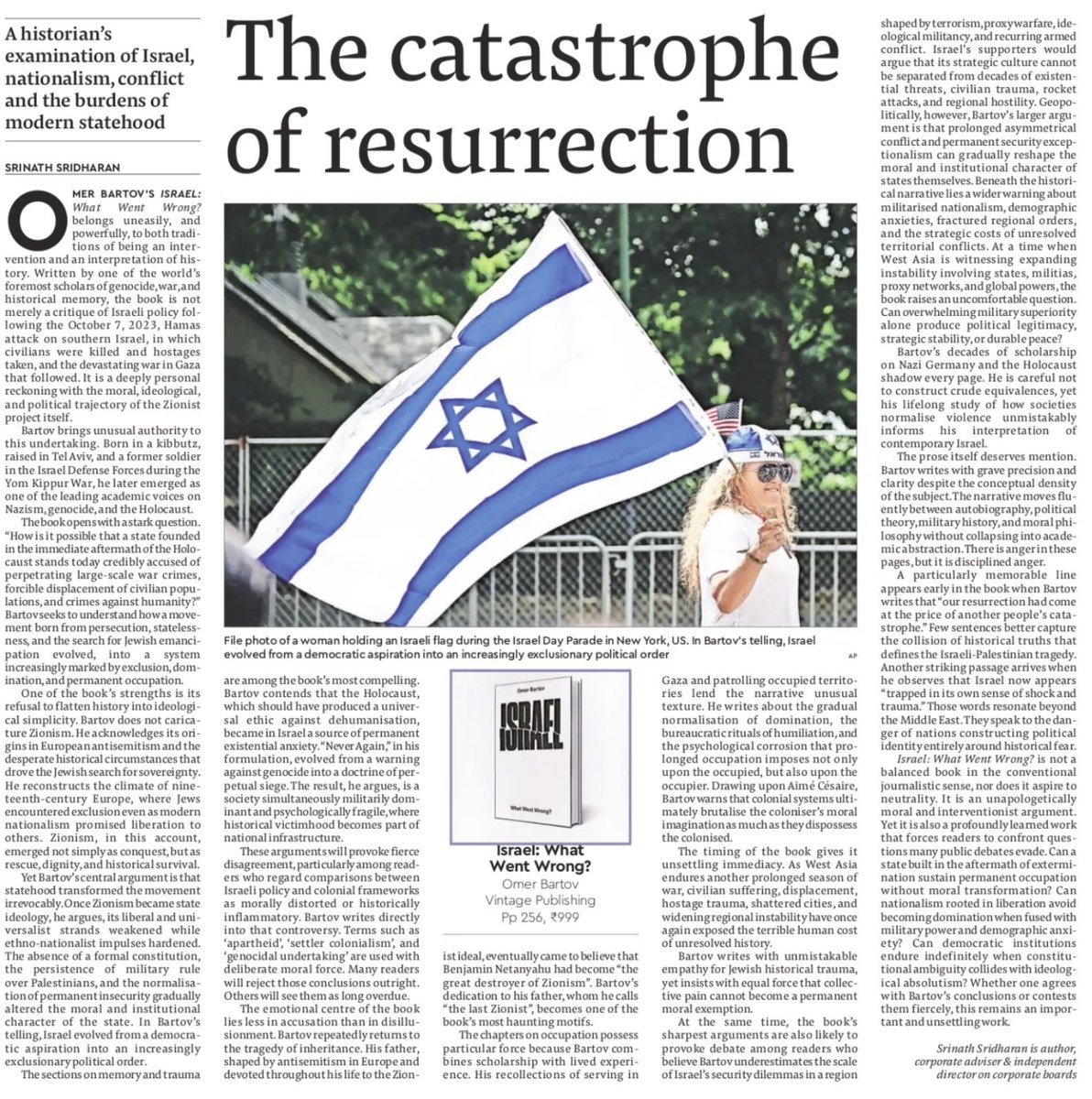 ssmumbai's tweet photo. #BookReview of @bartov_omer’s - #Israel : What Went Wrong? for @FinancialXpress . 

A researched examination of Israel, Zionism, memory, conflict, and statehood, Bartov raises difficult questions about nationalism, democracy, trauma, and power that resonate far beyond West Asia. https://t.co/U6WkR5HO1N