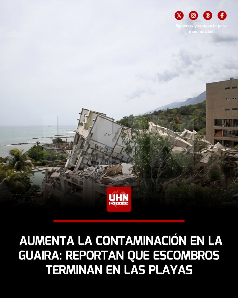 UHN_Plus's tweet photo. 🇻🇪‼️ | El periodista Orlando Avendaño reportó que residentes del estado La Guaira informaron que grandes cantidades de restos de edificaciones están siendo depositados en las playas de La Guaira, lo que causaría la destrucción de arrecifes locales, alteración de la dinámica del oleaje y generaría focos de contaminación que ponen en riesgo la fauna marina.