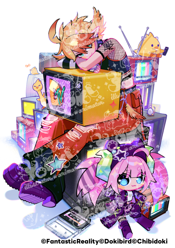 YOOKIkiku's tweet photo. 💀💛work🩷💀
I drew the Key Visual, Merch illustrations, and Outfit designs for #DokiRewindTime!

Congratulations on a successful concert, and happy birthday Dokibird! https://t.co/LfVGZsUMUQ