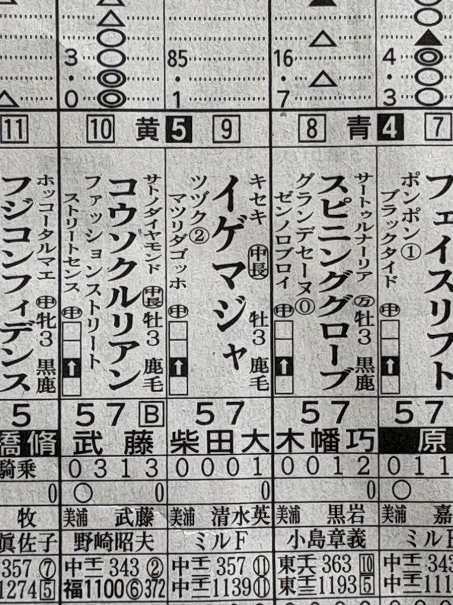 nanananabts2107's tweet photo. 父の競馬新聞で面白い名前の馬調べてたら急にイゲマジャ出てきて、もしやと思って馬主のページ見に行ったら絶対アミが名前つけてるやんって馬たくさんいてここのファーム応援したくなった🐴 https://t.co/MQZFGYsW8U