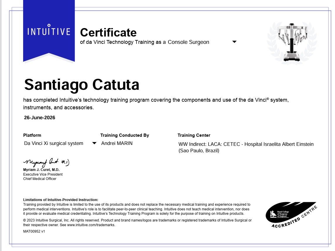 SCatuta's tweet photo. CERTIFICACIÓN INTERNACIONAL CIRUGÍA ROBÓTICA #DaVinci por HOSPITAL ISRAELITA ALBERT EINSTEIN en Sao Paulo - Brasil, apoyo institucional de #SOLCAQuito #Alem #Intuitive, entrenamiento en Centro Hospitalario Oncológico referente IRCAD América Latina (Hospital de Amor - Barretos) 🇧🇷 https://t.co/W38I8fFI8p