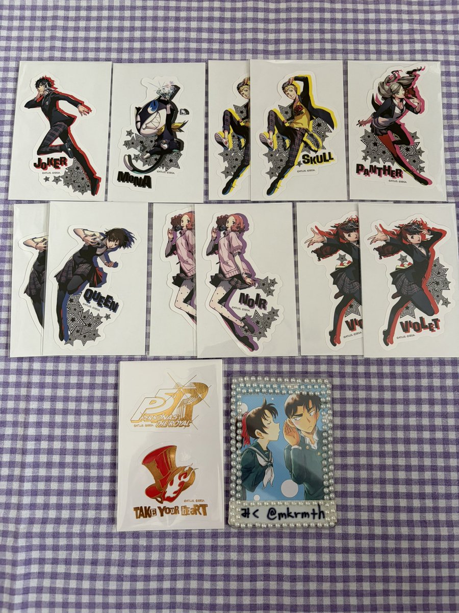 mkrmth's tweet photo. 【交換】ペルソナ5 セリア ダイソー コレクションカード ダイカットステッカー

譲)画像参照

求)ステッカー フォックス(最優先)
カード ナビ(縦)1、予告状1>フォックス

※フォックスは複数求めております
纏めての方優先。
郵送のみ。
よろしくお願いいたします。 https://t.co/2pYWjZMKTH