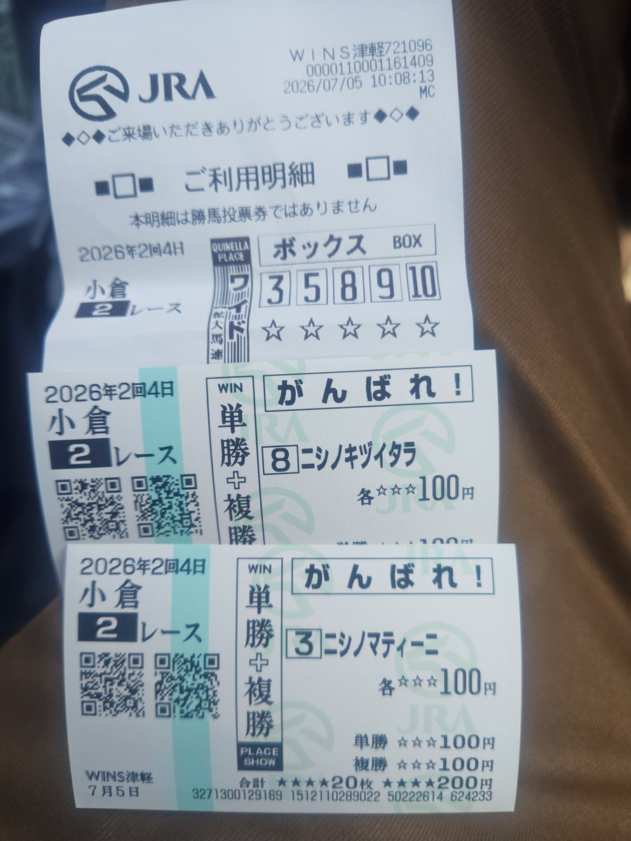 応援馬券の分と合わせてマイナス310円 まあ良いでしょう