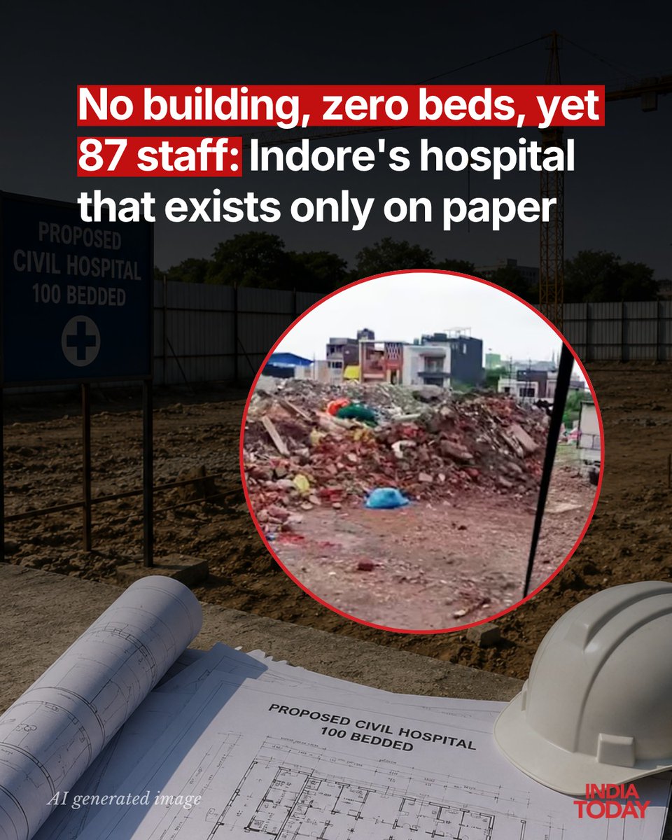 IndiaToday's tweet photo. A proposed 100-bed civil hospital in Indore's Khajrana has become the centre of a political controversy after it emerged that, despite the hospital never being built, 87 government posts were sanctioned and staff continued to be transferred in its name over the past six years.

Approved in June 2020, the project remains stalled as land for construction has not yet been allotted. According to officials, the sanctioned doctors, nurses and paramedical staff have been temporarily deployed at Sanjeevani Clinics, PC Sethi Hospital, Hukumchand Hospital and other government healthcare facilities across the city until the hospital is constructed.

Read More: https://t.co/wxZjG8zo0m

#Indore #MadhyaPradesh #Healthcare #CivilHospital #GovernmentHospital #PublicHealth #HealthInfrastructure #Congress #IndiaToday