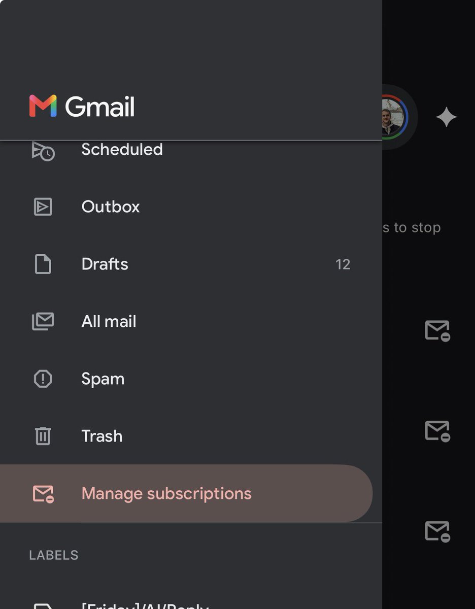 ferminrp's tweet photo. Me acabo de enterar de esta feature de gmail para poder desuscribirte facil de newsletters. Un placer. https://t.co/3sKfr39UZB