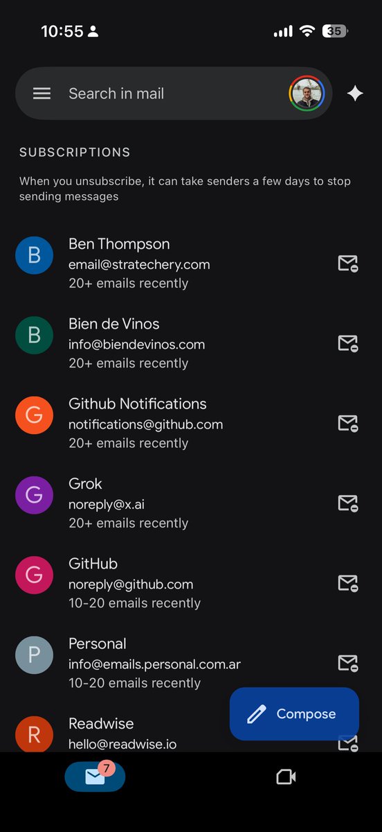 ferminrp's tweet photo. Me acabo de enterar de esta feature de gmail para poder desuscribirte facil de newsletters. Un placer. https://t.co/3sKfr39UZB