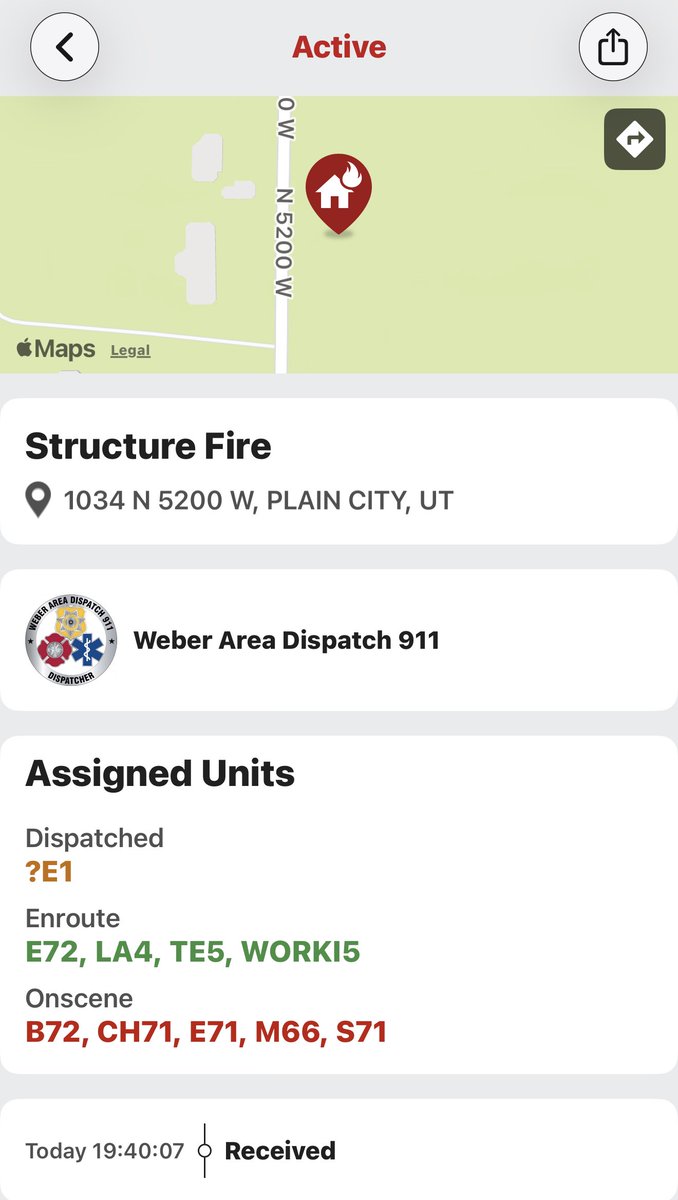 SLCScanner's tweet photo. #PlainCity #StructureFire 1034 N 5200 W. Fire crews just arrived on a barn structure fire. Crews have taken defensive positions and no other structures are threatened. Command just advised that part of the structure is collapsing. https://t.co/Fab2950iSI