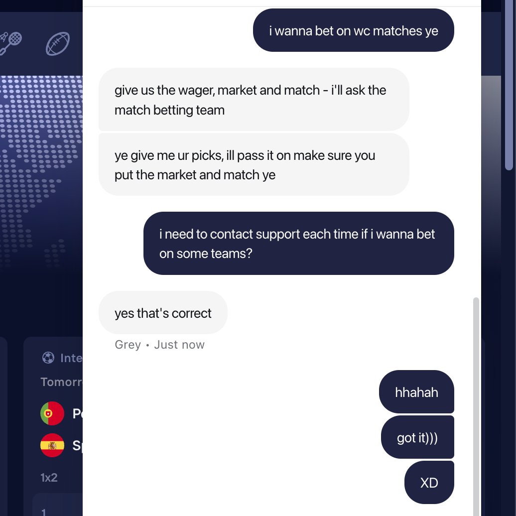 MaksimSoldout's tweet photo. Imagine depositing $250,000+ on a sportsbook...

Then getting limited to $30 on World Cup bets.

And when you ask why, support tells you:

"Contact us every time you want to bet. Send the match, market and wager, and we'll ask the betting team."

I have to request approval before placing every bet.

Incredible user experience, @Duel. 👏