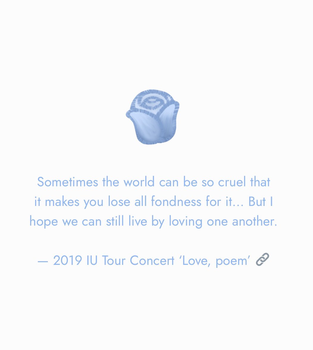 IUteamstarcandy's tweet photo. ˚˖𓍢ִ 🩵 𝐁𝐋𝐔𝐄𝐌𝐈𝐍𝐆 𝐅𝐎𝐑 𝐈𝐔𝐀𝐄𝐍𝐀 ˚˖𓍢ִ💙˚.
A curated collection of IU’s quotes, lyrics and messages of comfort and strength

[💌] Hi Uaenas, it’s admin Su! 
Today marks my 10th year as a fan translator with IUTSC. 
After hundreds, perhaps even thousands, of hours spent translating IU’s words, I wanted to celebrate this milestone by sharing the ones that have quietly stayed with me. I hope some of them bloom for you too 🧚

🌹 Explore the garden of blue roses: https://t.co/0gSSc2HErV

#IU #아이유 #IUAENA #유애나 #UAENA