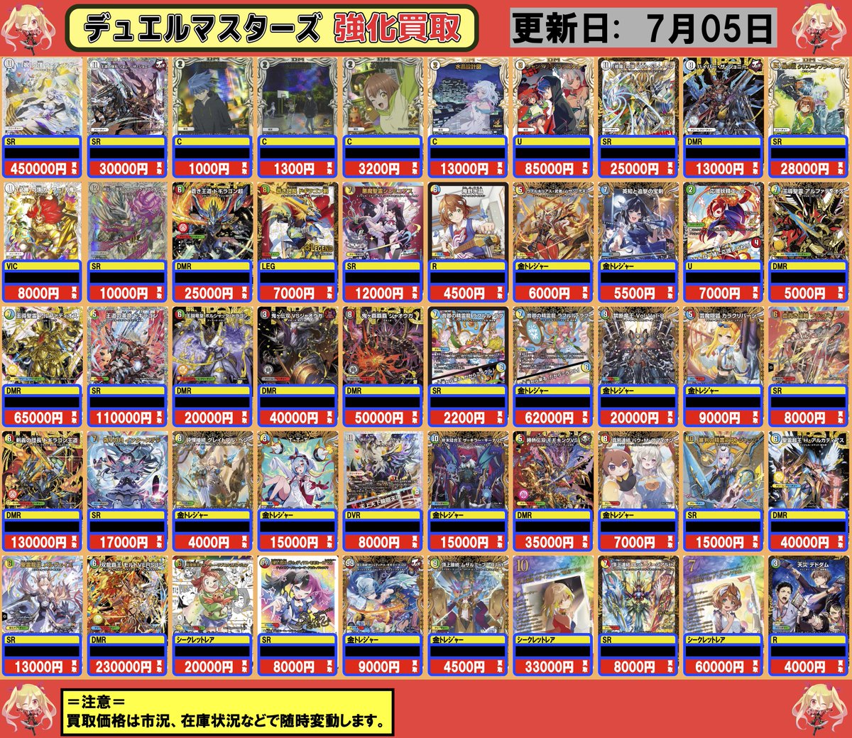 fc_honatsugi's tweet photo. 【#デュエルマスターズ】買取情報

新弾
https://t.co/LvaNluQYzi
旧弾
https://t.co/mXZy8cdAsB

「祝」の頂ウェディング/SR 450000
王道の革命ドギラゴン/SR 110000
剣轟の団長ドギラゴン王道/DMR 130000
メンデルスゾーン/R 140000

＃デュエマ https://t.co/YGT6Vvnz12
