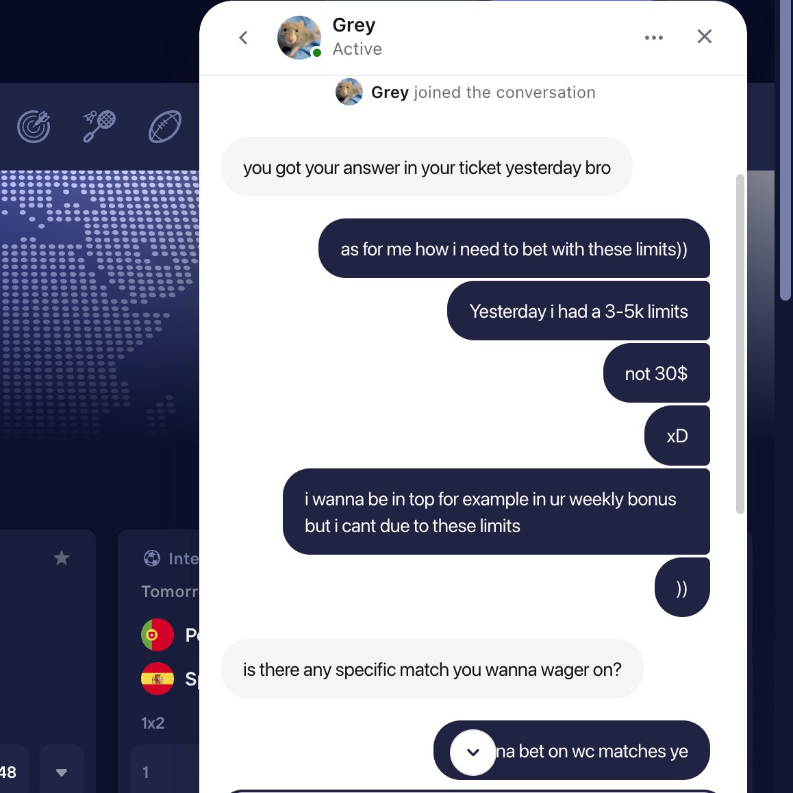 MaksimSoldout's tweet photo. Imagine depositing $250,000+ on a sportsbook...

Then getting limited to $30 on World Cup bets.

And when you ask why, support tells you:

"Contact us every time you want to bet. Send the match, market and wager, and we'll ask the betting team."

I have to request approval before placing every bet.

Incredible user experience, @Duel. 👏