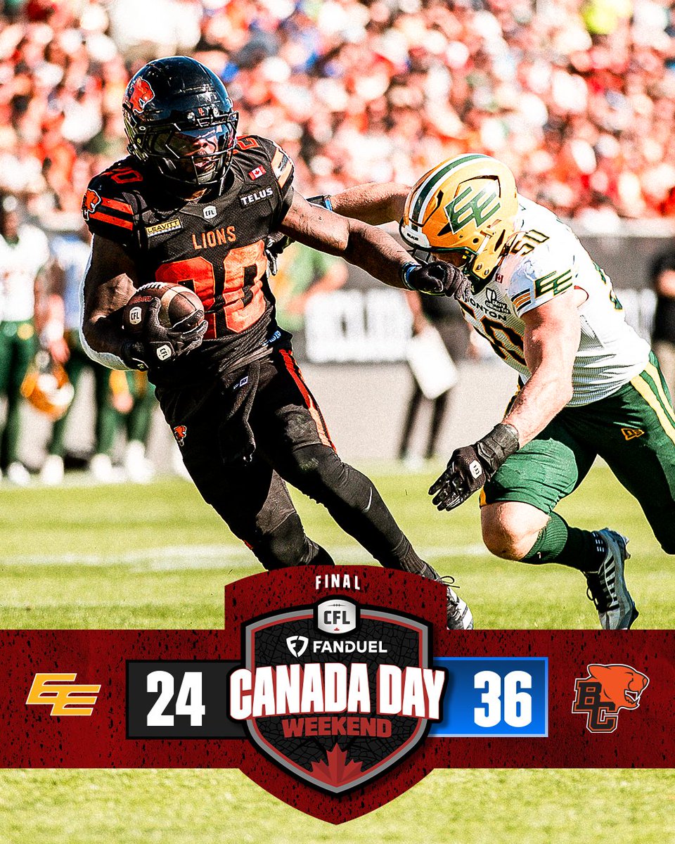 CFL's tweet photo. The Lions take the W in Kelowna 🔥
@fanduelcanada Canada Day Weekend | #CFLGameDay https://t.co/IkDFXqfP2j