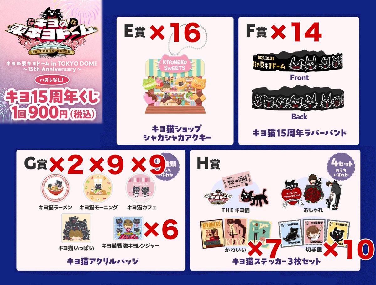 yo_yuusya's tweet photo. 【譲】キヨ15周年くじ各種
【求】定価900円(PayPay現金)

本日会場周辺で手渡し希望です！
気軽にご連絡ください🙌
（後日都内手渡し/他グッズと交換も可）

#TOP4INTOKYODOME2
TOP4 in TOKYO DOME キヨ猫 東キヨドーム シャカシャカアクキー ラバーバンド アクリルバッジ ステッカー グッズ 物販 譲渡 https://t.co/MuOeB3wjnb