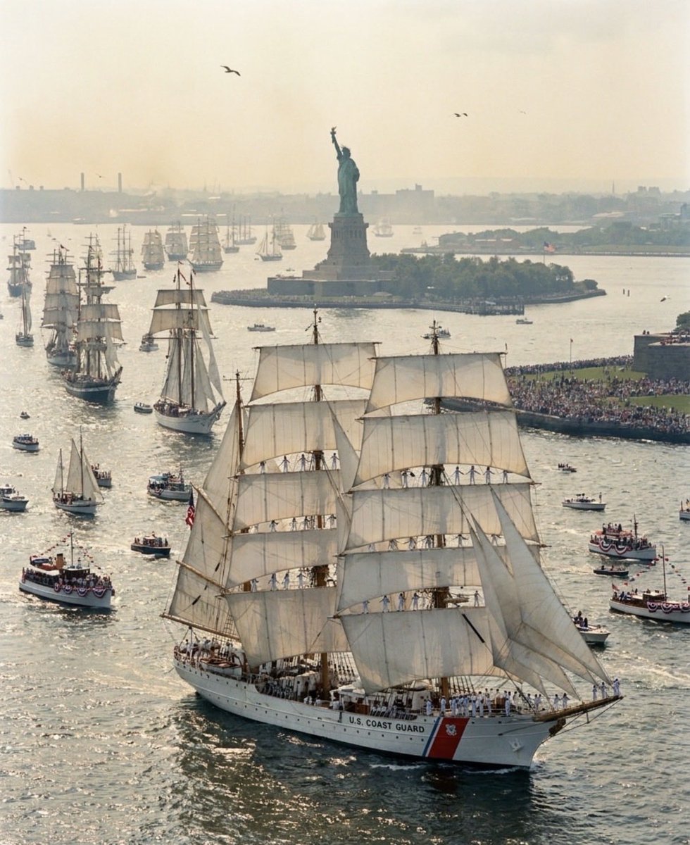 EvaLovesDesign's tweet photo. It was July 4, 1976, the Bicentennial, and New York Harbor filled with the grandest parade of tall ships. 

Operation Sail 🇺🇸 https://t.co/i7DGrC22OA
