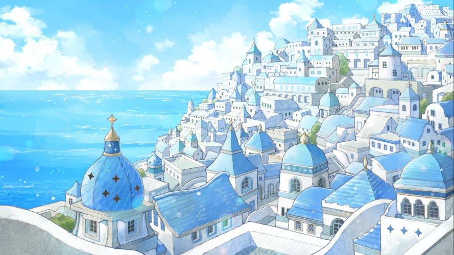 kotori_popo's tweet photo. 【TW8】
海辺の街並み背景を描きました
時間帯違いで３種あります

『ルートエデン』（Ｃ）羽月ことり／トミーウォーカー https://t.co/2OUdB2pL3Q