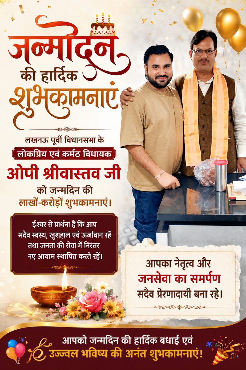 SachPost's tweet photo. लखनऊ पूर्वी विधानसभा के लोकप्रिय एवं कर्मठ विधायक
@opsrivastavabjp
जी को जन्मदिन की लाखों-करोड़ों शुभकामनाएं
ईश्वर से प्रार्थना है कि आप सदैव स्वस्थ, खुशहाल एवं ऊर्जावान रहें तथा जनता की सेवा में निरंतर नए आयाम स्थापित करते रहें।
आपका नेतृत्व और जनसेवा का समर्पण सदैव प्रेरणादायी https://t.co/ZIq9GkXZJ4