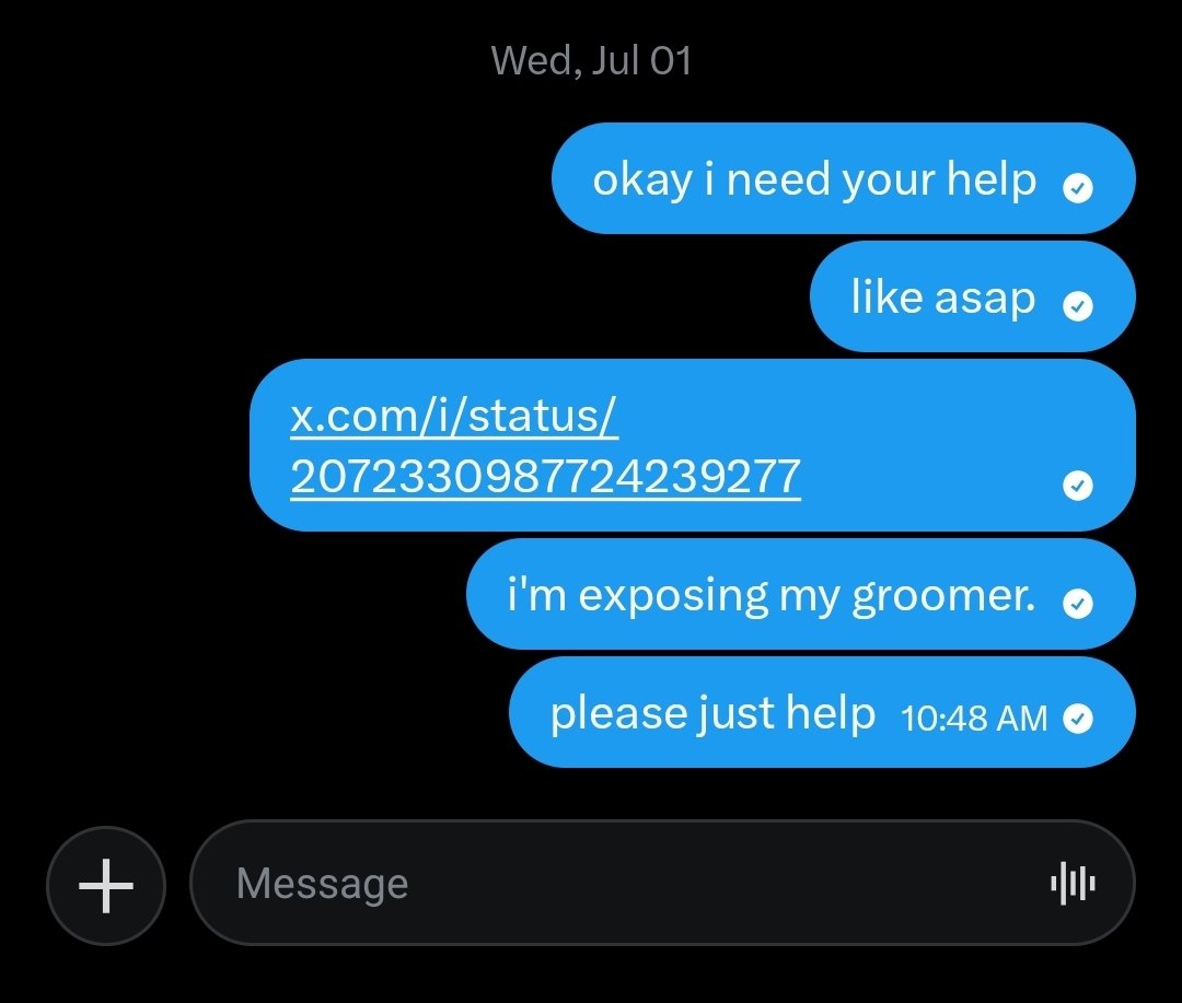 rrekyna's tweet photo. @NateFloofs can you explain why you read my texts about me begging you to spread my thread about me being groomed and exposing my groomer and didn't respond NOR repost it? i feel like you are actually a pedophile. i would very much appreciate a fucking response??? https://t.co/kAR1Q0SLDi