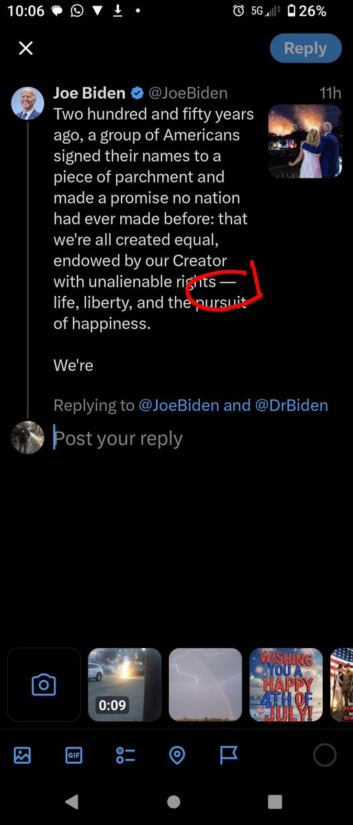 CoIorMeRed's tweet photo. @JoeBiden @DrBiden Good message but that em dash(—) character is a signature AI response. https://t.co/JNHSIZg6wM