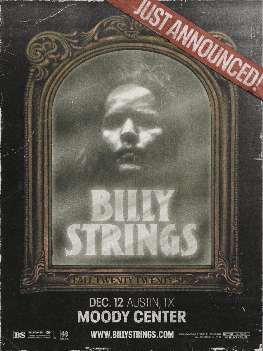 BillyStrings's tweet photo. We added a couple of Fall dates to round out 2026 🤠

October 20-21: Tivoli Theatre in Chattanooga, TN
→ Locals only presale will occur on July 7 from 10a - 10p ET
→ Ticketmaster request will run from July 8 at 10am ET through July 13 at 11:59pm ET
*Locals only presale will be limited by zip code within 20 mile radius of venue

December 12: Moody Center in Austin, TX
→ Sign up for presale now
→ Presale begins July 8 at 10am CT
→ Public onsale July 10 at 10am CT