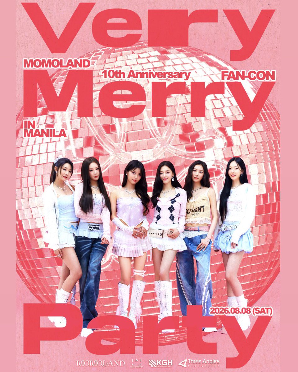 MMLD_Official's tweet photo. 10th Anniversary FAN-CON
🪩Very Merry Party in Manila

마닐라에서 만나는 모모랜드 10주년 파티 🎉
📅 2026.08.08 (SAT)

자세한 소식은 곧 공개💕

#MOMOLAND #모모랜드
#VeryMerryPartyinManila​​​​​​​​​​​​​​​​

Organizer: KGH
Event Management: ThreeAnglesProduction https://t.co/dEWZATZMRW