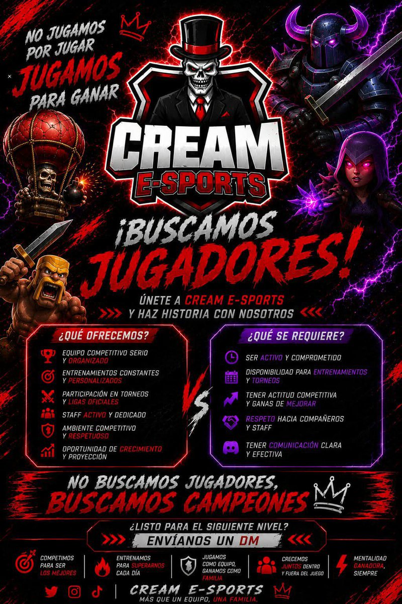 CreamSports13's tweet photo. Cream E-sports

Volvemos con los reclutamientos 

Se está reclutando jugadores activos y responsables para nuestro team competitivo de Clash Royale

Estamos pendientes al dm 🫡💪🏻

#clash_royale https://t.co/XObkKcEzFT