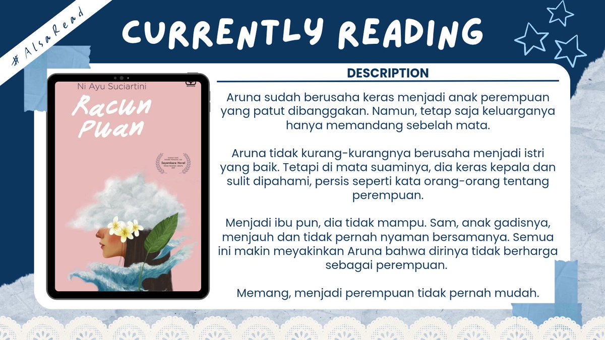 othersa_side's tweet photo. .・。.・゜✭・ Currently Reading

 𝗥𝗮𝗰𝘂𝗻 𝗣𝘂𝗮𝗻 by 𝗡𝗶 𝗡𝘆𝗼𝗺𝗮𝗻 𝗔𝘆𝘂 𝗦𝘂𝗰𝗶𝗮𝗿𝘁𝗶𝗻𝗶

★ 150 pages 
★ Indonesian Literature
★ iPusnas
#AlsaRead 

 ⚠️ contain spoiler ⚠️ https://t.co/fOxh1G3Mcw