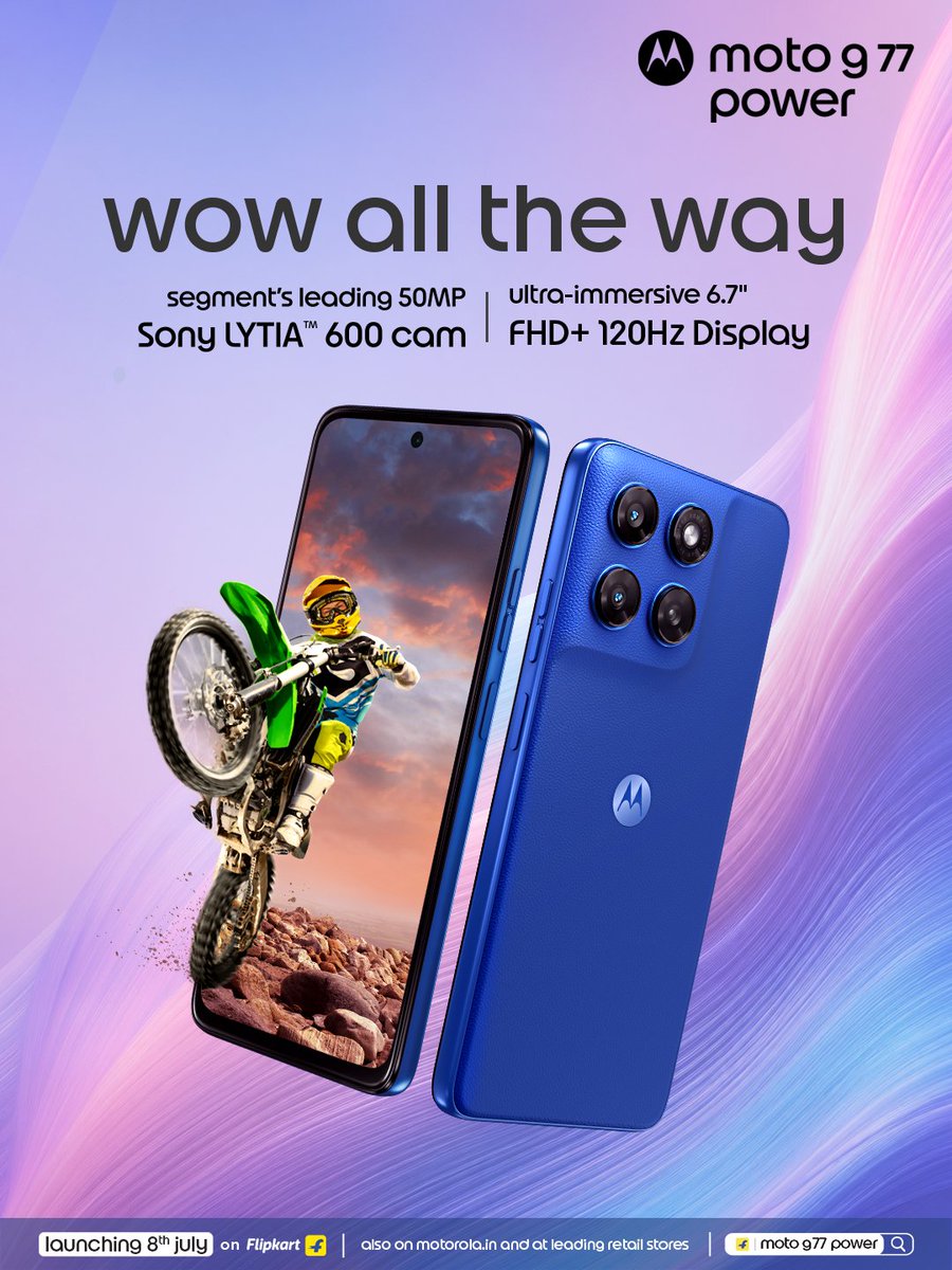 Manindrasingh98's tweet photo. Moto G77 Power Set to  Launch on July 8, 2026.

Here is the list of expected specifications and features you will get:

- 6.7-inch FHD 120Hz Display with Miltary Grade Durablity and Gorilla Glass 7i Protection.
- Will get a 3.5 mm audio Jack. https://t.co/cNtmbw9xhJ