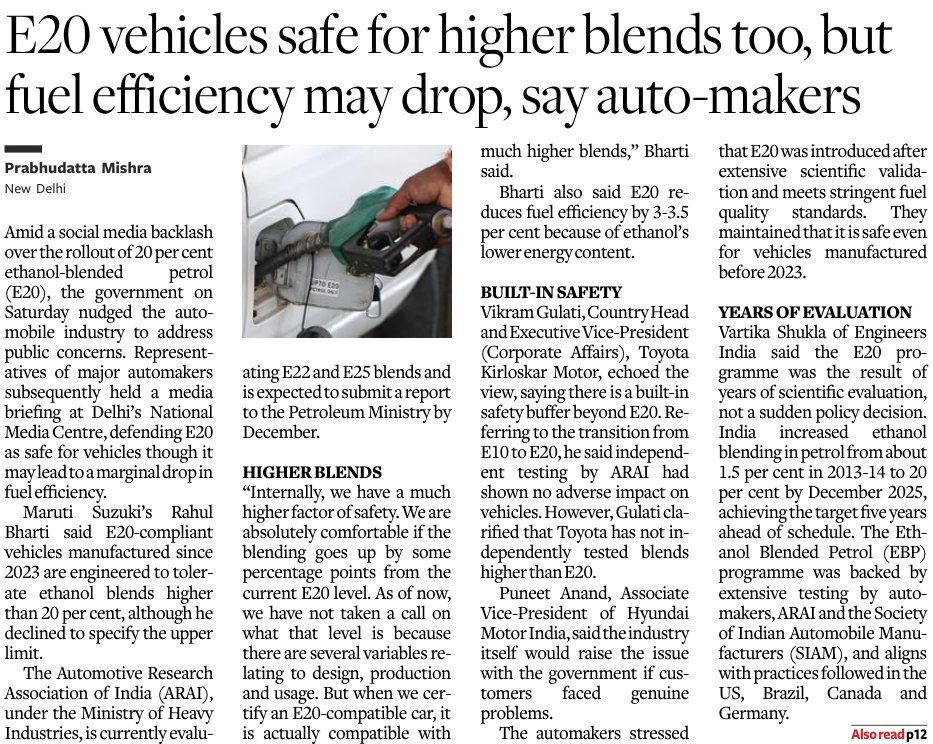 1Prabhudatta's tweet photo. Without presence of a single official from concerned ministries, who invited select auto makers on an off day to address media from where only Govt is permitted to hold press briefing? Who briefed auto makers before they brief media & why?
#E20 #EBP #EthanolIssue https://t.co/e2umkLHR7M