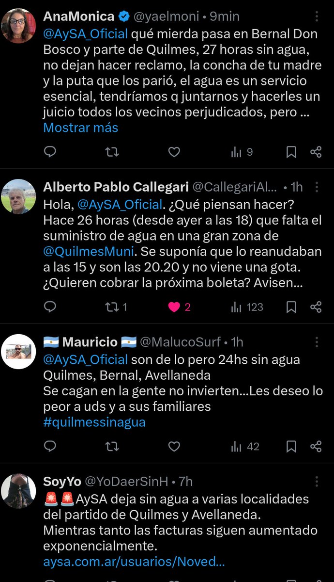 Gizmo7919's tweet photo. @telefenoticias @todonoticias @telenueveC9 Quilmes Bernal Dominico Avellaneda varias Onas de etas localidades son agua hace más de 24hs rotura de caño q aún no arregla Aysa. Queremos el servicio ya!!!! https://t.co/94kK6yE1Rb