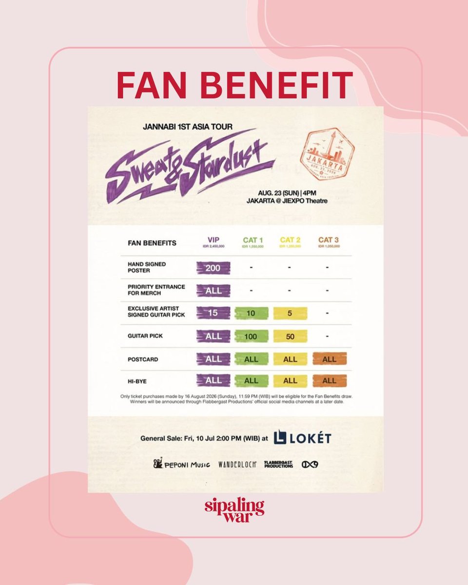 sipalingwar's tweet photo. OPEN JASWAR JANNABI 1ST ASIA TOUR: SWEAT &amp; STARDUST In Jakarta

Kita Open Jaswar untuk SWEAT &amp; STARDUST In Jakarta yaa!

💌 Fee 150k
🔒 Service fee after secure
✅ Data customer
✅ Self payment
❌️ NO DP BOOKSLOT

📩 isi form https://t.co/vonuSJVfOg untuk secure slot🤗 https://t.co/iMct8S6uw8