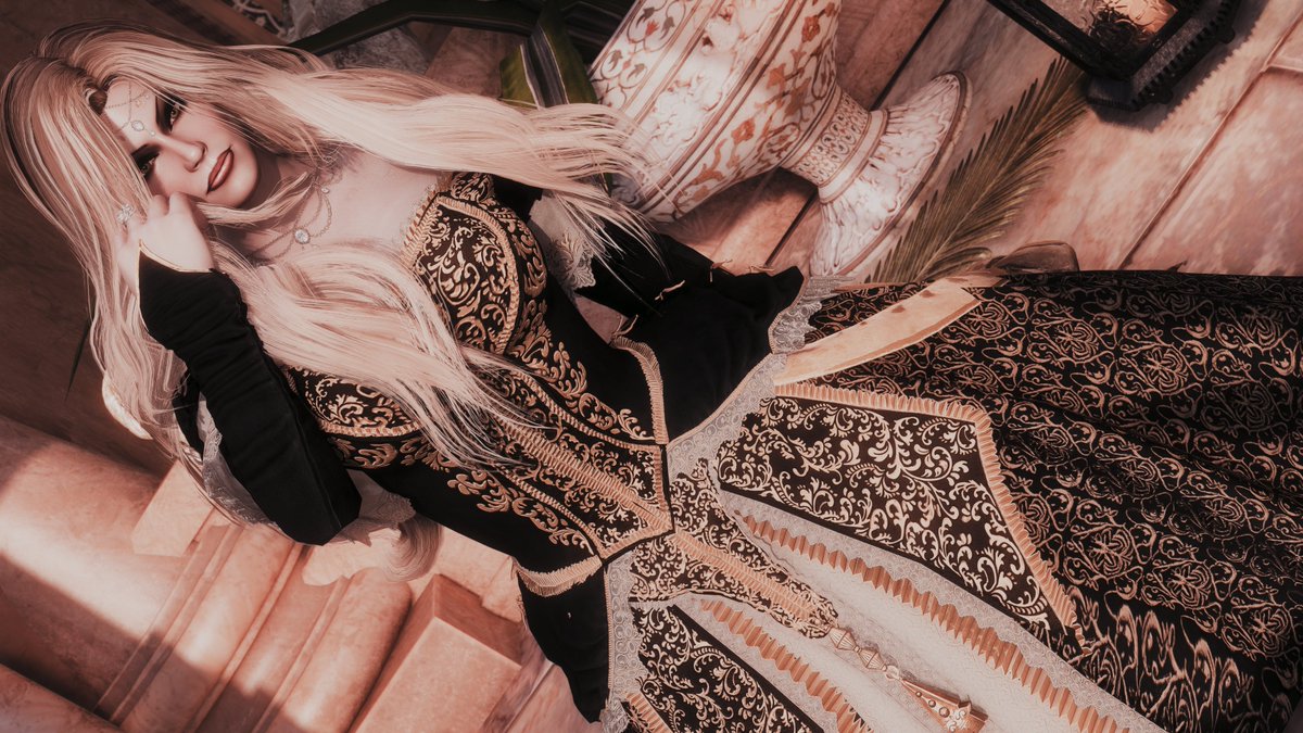 BarbWireBlonde's tweet photo. Coming soon, [Full_Inu] Elise dress Reworked for Skyrim Special Edition in game preview on NVidia 5090 at 4K https://t.co/4pW7wN7Vej