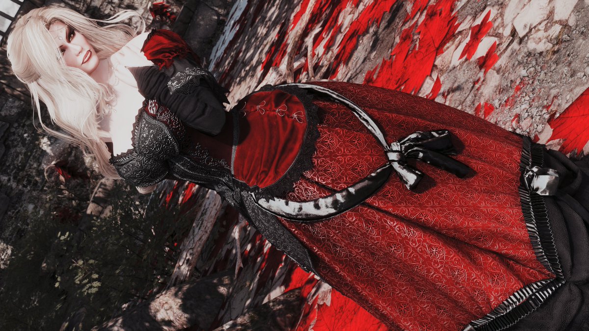 BarbWireBlonde's tweet photo. Coming soon, [Full_Inu] Elise dress Reworked for Skyrim Special Edition in game preview on NVidia 5090 at 4K https://t.co/4pW7wN7Vej