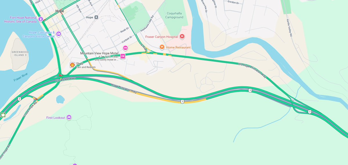 DriveBC's tweet photo. 📡#BCHwy3 - Reports of a vehicle fire impacting eastbound traffic near Old Hope Princeton Way. Watch for crews on scene and en route. #HopeBC https://t.co/lv9bNZzlCE