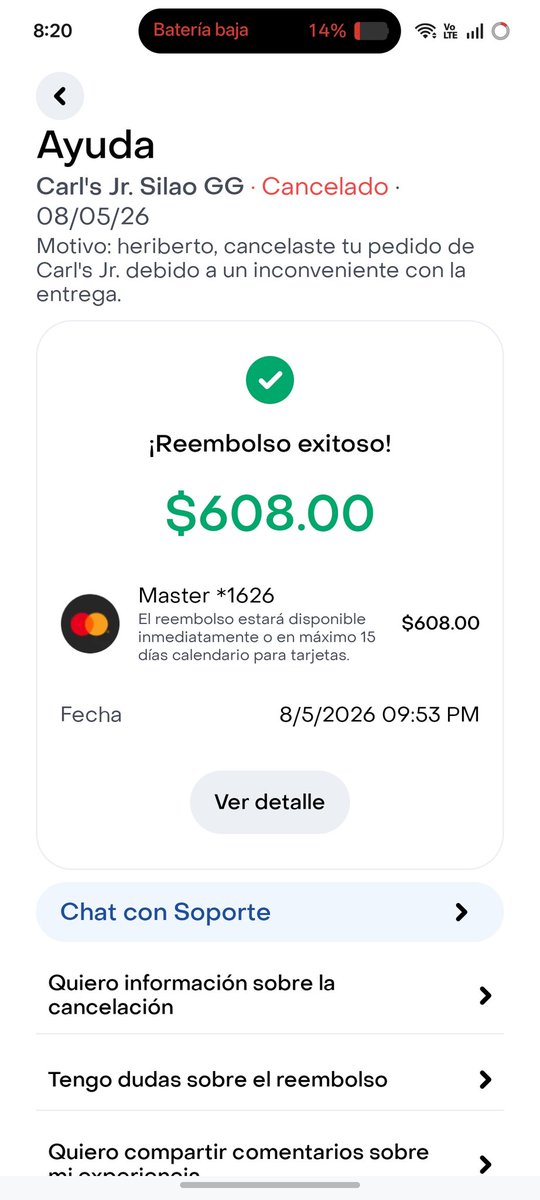 GoodBoy_rs's tweet photo. @RappiMexico 
Desde el día 8 de mayo del 2026 se realizó un pedido al restaurante Carls Juniors Silao, a lo cual el restaurante acepto el pedido, al asignarme un repartidor el repartidor llegó a tienda pero al ver qué pasó más de una hora y el repartidor no salía de tienda https://t.co/yZIqCNfifp