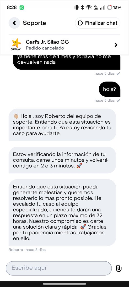 GoodBoy_rs's tweet photo. A lo cual se le comenta que lo revisaran y en 72 horas me darían una solución y ya pasaron 5 días y no eh tenido respuesta de soporte, a lo que eh mandado mensaje y no eh tenido respuesta alguna.

Ocupo que me den una solución porque yo confíe en su aplicación y repartidores. https://t.co/yq8DYMYZ9R