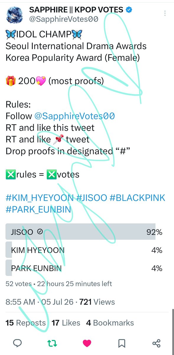 wolfbityaaa__'s tweet photo. @SapphireVotes00 For #JISOO 🫶🏽 https://t.co/g9x0fdoNrq