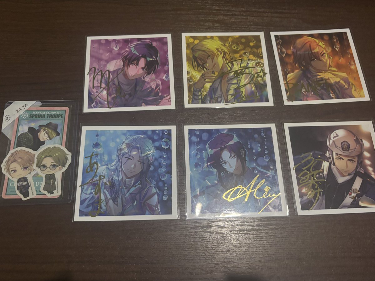 _82yn's tweet photo. 【交換】A3! ましコレ 春夏 秋冬 過去弾 vol.11

譲)☆真澄、☆千景、一成、△万里、十座、臣、左京、東

求)
箔:密、太一>ガイ
N:開花後至2>その他リプ

箔真澄はN開花後至と1:3〇
箔一成、臣はN開花後至と1:1〇
△は箔纏めての方優先
郵送又は大阪、難波手渡し
本日大阪（19:00頃まで）
↓ https://t.co/qLK705n01u