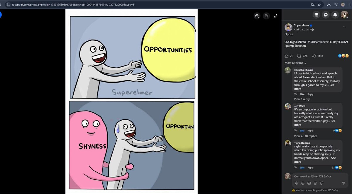 superelmerds's tweet photo. 1/7 
You know my art. You’ve probably shared it or laughed at it. But you probably don’t know my name.
I am Elmer, the artist behind the “Running Away Balloon” meme. Today, I’m fighting a massive lawsuit to protect my life’s work, and we launched a token to fund the battle: $Balloon 🎈
CA: 96X4zg5T4NFWzTVFXHsadvYbxbzFX2Rqt3GXUv92pump 🧵👇