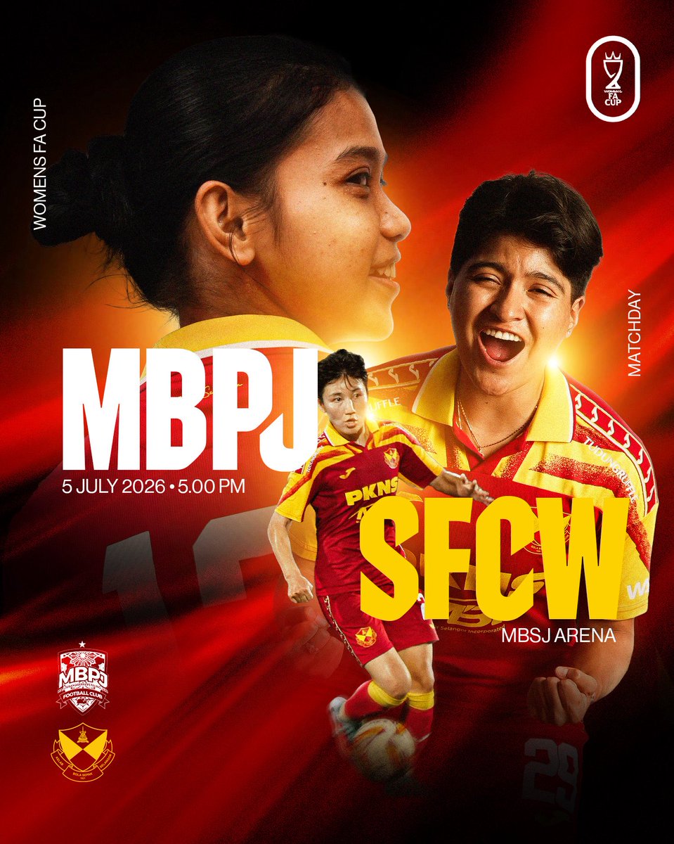 Selangorfcw's tweet photo. ❤️SELANGORDAY💛

Hari perlawanan skuad wanita Selangor FC bakal menentang MBPJ FC dalam perlawanan Akhir Piala FA Wanita yang akan berlangsung pada petang ini di Arena MBSJ 🙌🏻

⚽️ MBPJ FC 🆚 Selangor FC
🏟️ Arena MBSJ 
🗓️ 5 Julai 2026
🕧 5:00 PM https://t.co/25U2tc2KPC