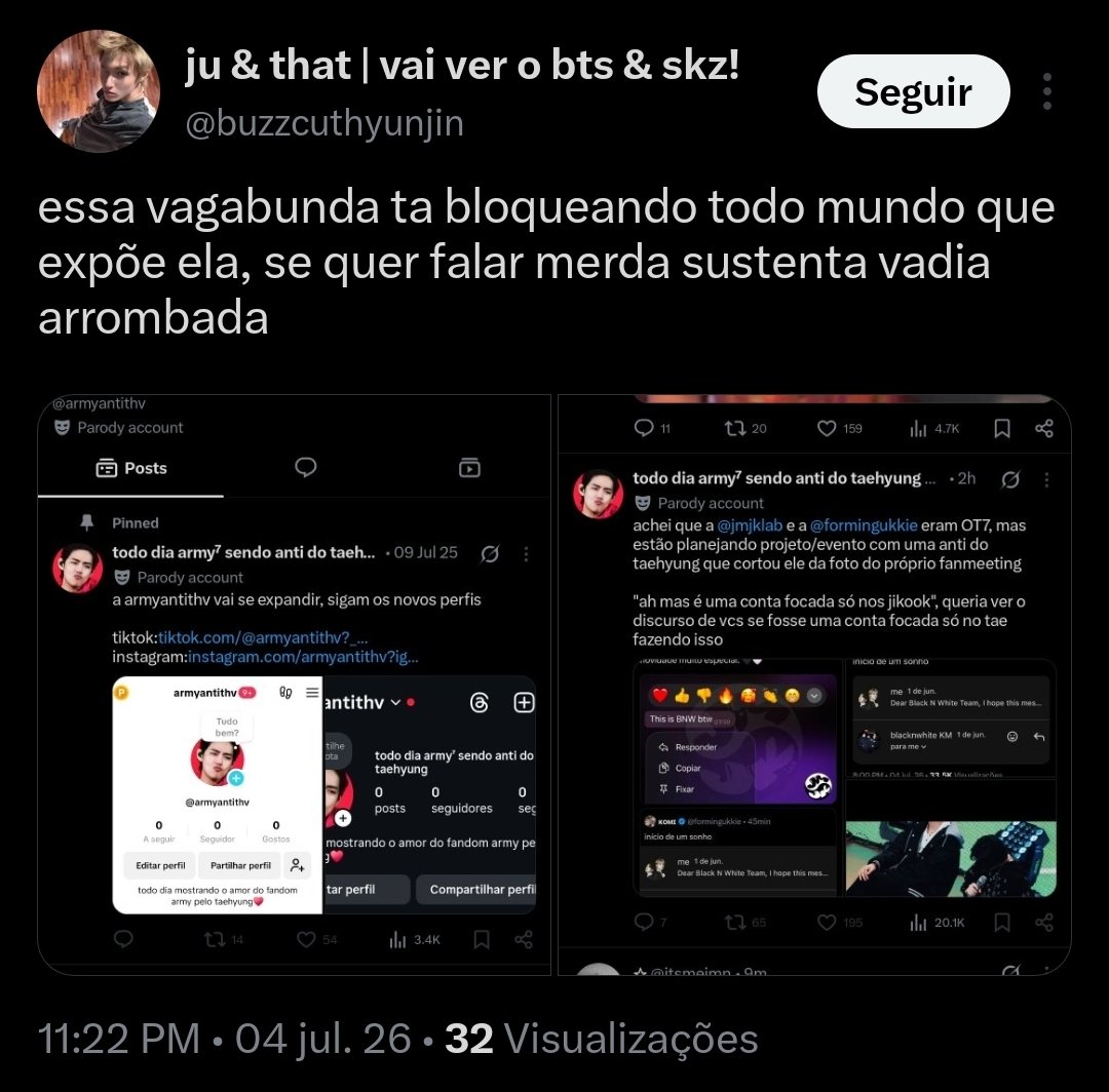armyantithv's tweet photo. a @buzzcuthyunjin dando a vida pra defender anti do taehyung dizendo que não são antis enquanto interage com anti e solo é muito cinema 

só barmy pra fazer uma resenha dessas https://t.co/esfWkghyZs