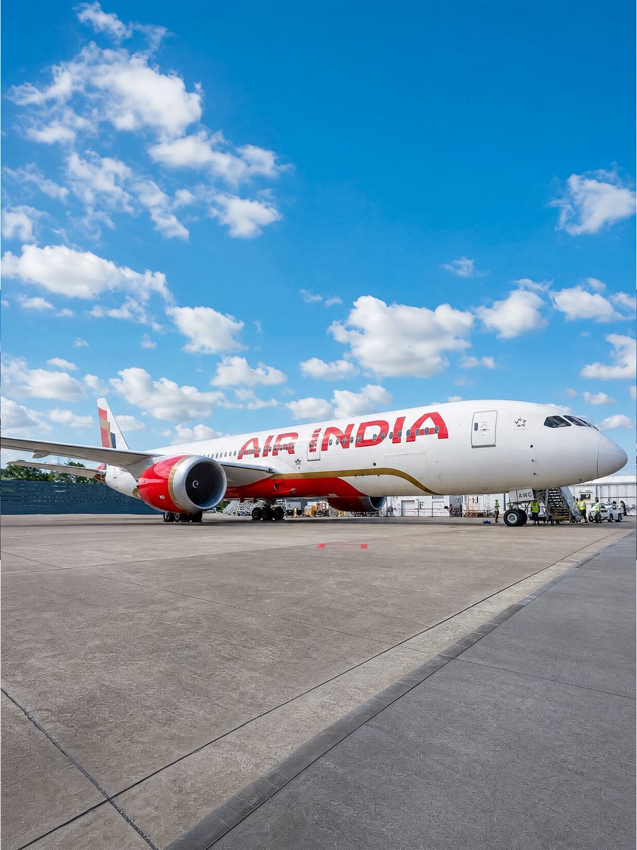 airindia's tweet photo. A growing fleet. A continued transformation.
 
Our third line-fit Boeing 787-9, VT-AWC, has arrived.
 
With every new addition, we continue to strengthen our commitment to delivering a more modern, consistent and world-class travel experience for our guests. https://t.co/fwE6R8ebOu