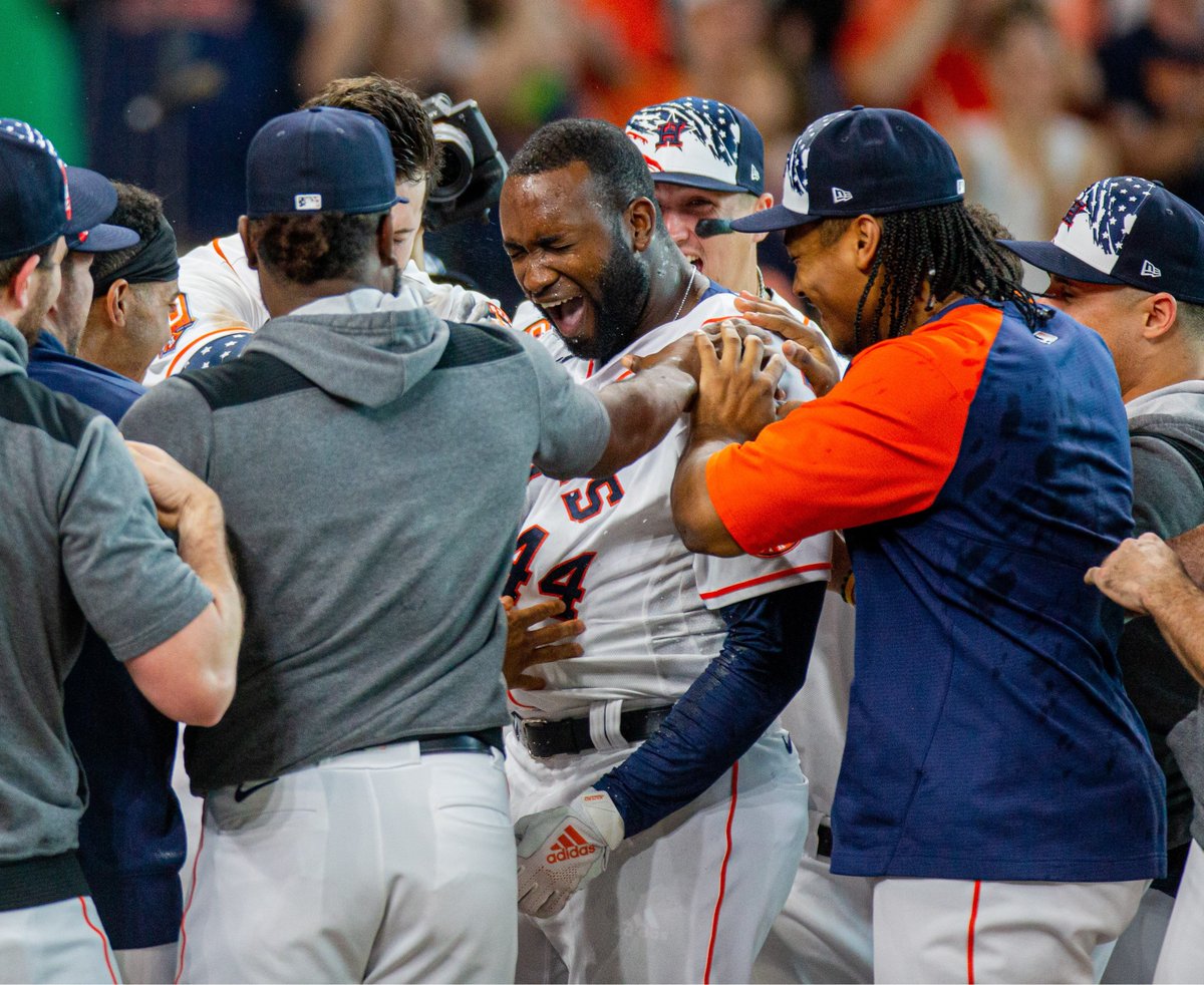 OptaSTATS's tweet photo. Yordan Alvarez of the @astros is the only player in MLB history with multiple walkoff homers on Independence Day (2022 &amp; 2026). https://t.co/HC7KHutsR6