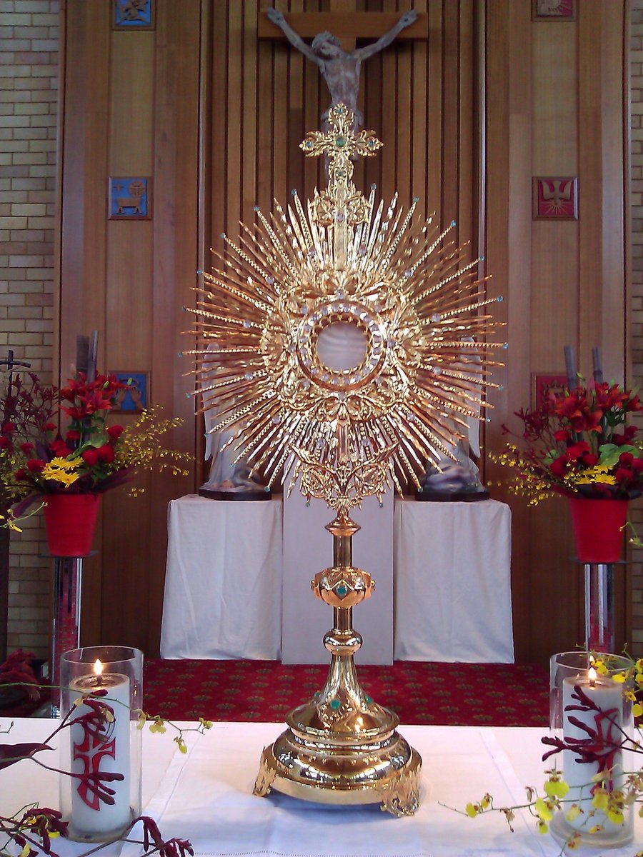JesusMoral31343's tweet photo. Una Visita a Jesús Sacramentado.
#Oración 

Aquí estoy en vuestra divina presencia, Jesús mío, para visitaros.

He venido, Señor, porque me habéis llamado.

Vuestra presencia real en la Sagrada Eucaristía, es el eco de aquellas palabras que nos dirigís en el Evangelio: Venid a Mí todos los que estáis cargados con vuestras miserias y pecados y Yo os aliviaré.
Aquí vengo, pues, como enfermo al Médico, para que me sanéis; como pecador al Santo, para que me santifiquéis; y como pobre y mendigo al rico, para que me llenéis de vuestros divinos dones.

Creo, Jesús mío, que estáis en el Santísimo Sacramento del altar, tan real y verdaderamente como estabais en Belén, como estabais en la Cruz y como estáis ahora en el Cielo.

Espero en Vos, que sois poderoso y bueno, para santificar mi alma y salvarme.

Os amo con todo mi corazón, porque sois la Bondad infinita, digno de ser amado de todas las criaturas del Cielo y de la tierra; y me habéis amado hasta derramar vuestra sangre y dar vuestra vida en la Cruz por mí.

Vengo aquí a buscar un refugio contra la corrupción del mundo.
En el mundo todo es falsedad y mentira; vengo a Vos que sois la verdad eterna. El mundo está lleno de abismos de iniquidad; vengo a Vos que sois el único Camino de la felicidad. En el mundo todo es sensualidad y pecado; vengo a Vos que sois Vida y Santidad de las almas.

¡Dadme luz, Señor! ¡Que yo os vea presente en el Sagrario con los ojos de la Fe; y que mi corazón beba hasta saciarse de la fuente del Amor divino que brota de vuestro Corazón Sacramentado!
Amén.