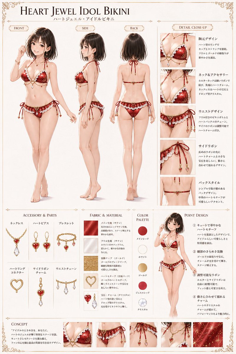 👗AI衣装デザイン図鑑👗 Megumix Idol Swimwear Collection ハート