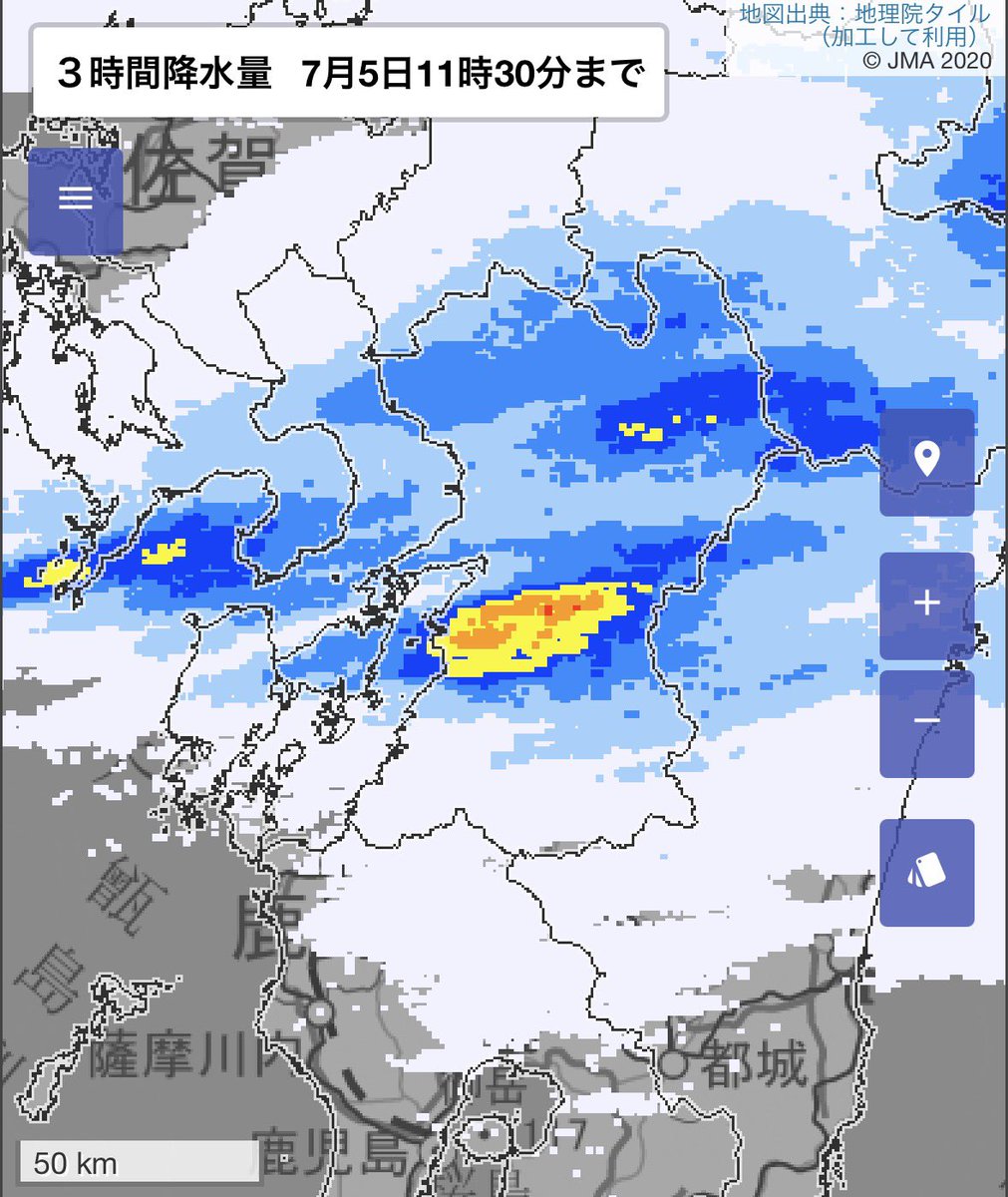 arakencloud's tweet photo. 熊本県熊本地方で線状降水帯発生。
命に危険が及ぶ水害発生の危険度が急激に高まっています。厳重に警戒を！！ https://t.co/6nazNvymLZ