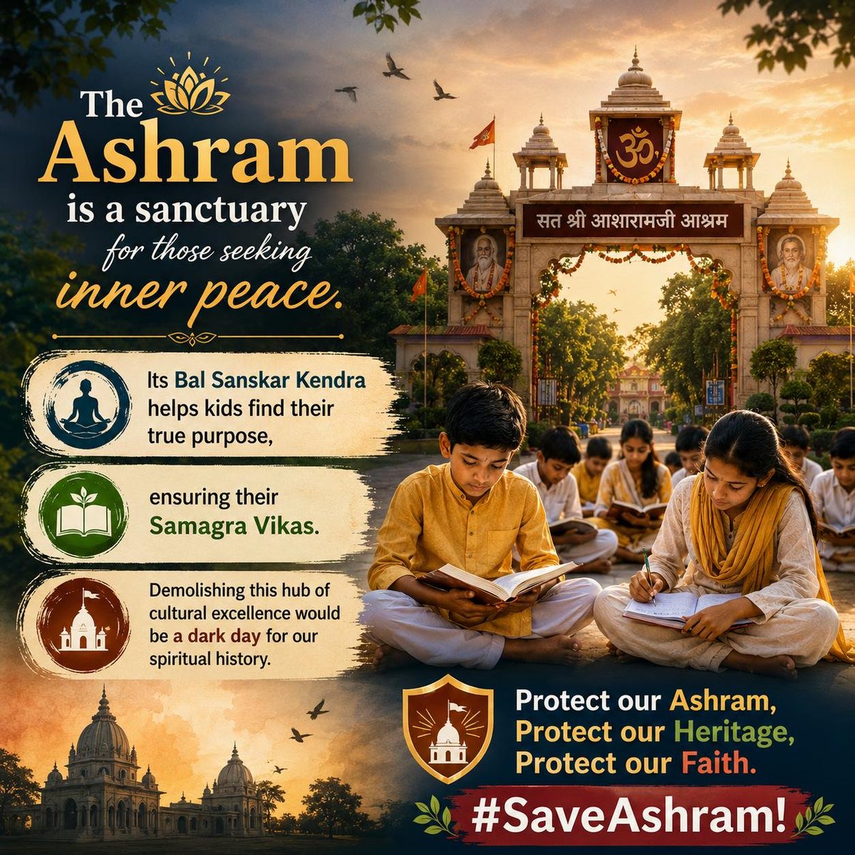 SalianVB's tweet photo. @AzaadBharatOrg A Nation that disconnects its children from culture,values &amp; sanskars,weakens its own foundation. Bal Sanskar Kendra , inspired by Pujya Bapuji R building character,discipline&amp;spiritual awareness for Samagra Vikas. 

Protecting such centres is protecting our future. #SaveAshram https://t.co/mAU4Nc1ste